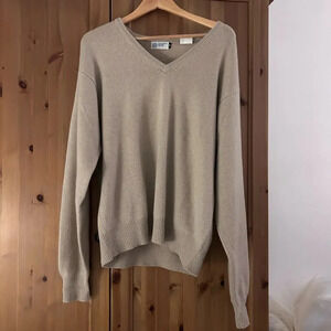Stackpole Moore Tryon Cashmere V-Neck Sweater Womens Medium Oatmeal Cottagecore